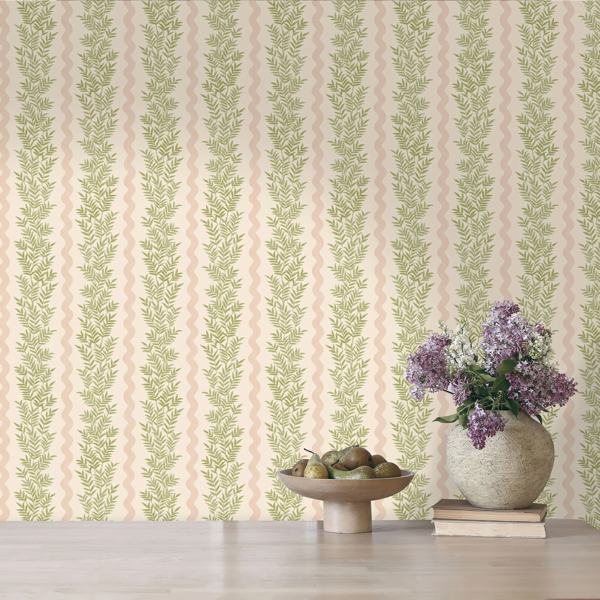 HOLDEN DECOR Papier peint intissé PIPKIN STRIPE vert sauge et rose poudré