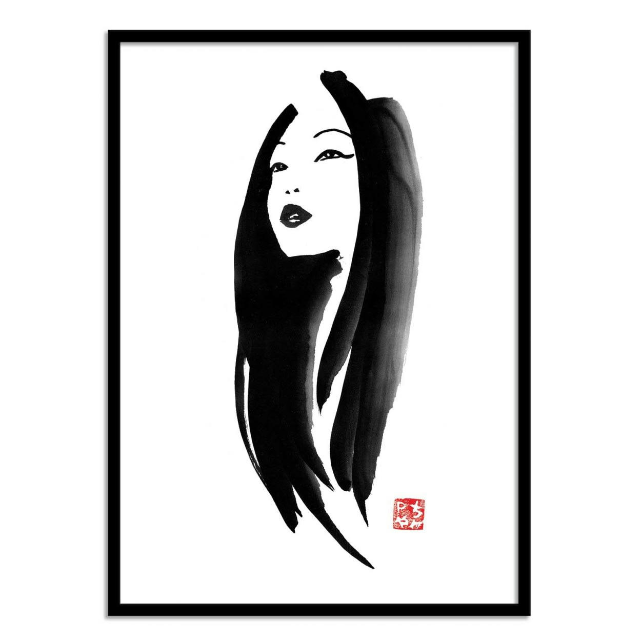 PECHANE SUMIE - WOMAN PORTRAIT - Affiche d'art avec Cadre bois noir - 30 x 40 cm