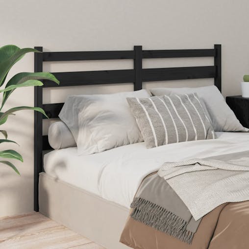 NNEVL Bed Headboard Black 141x4x100 cm Solid Wood Pine