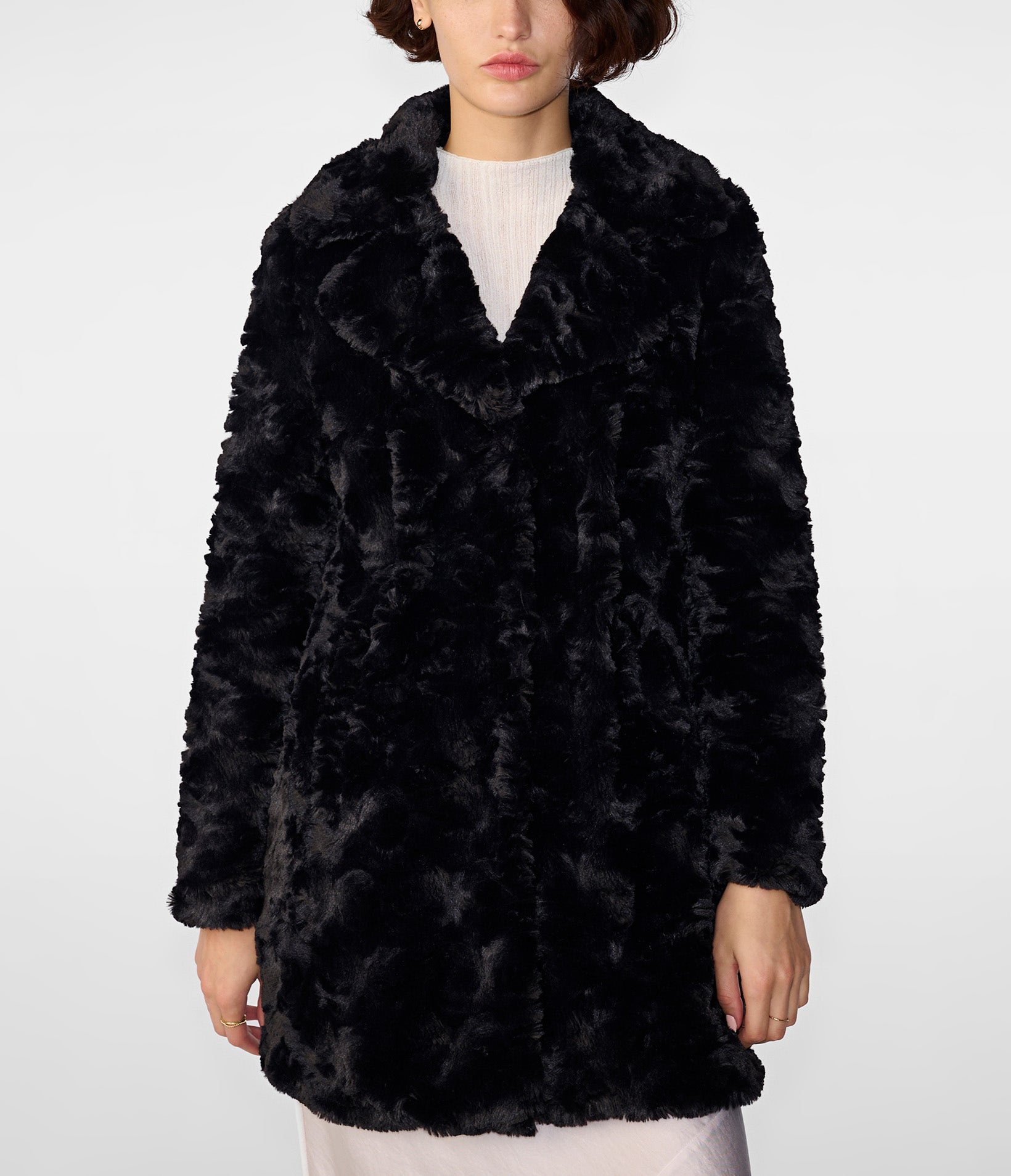 Classic Textured Faux Fur Coat