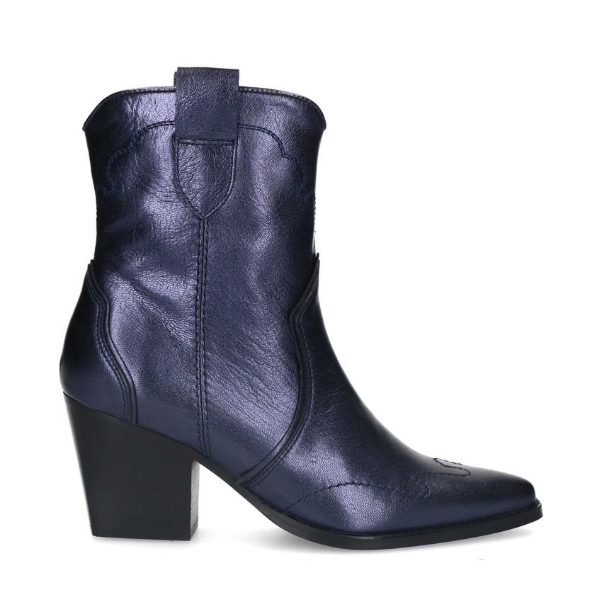 Manfield Blauwe metallic leren cowboy laarzen