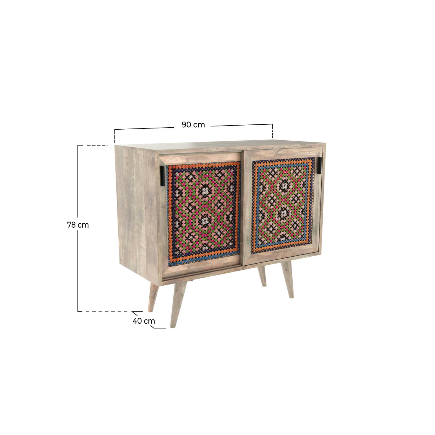 MASSAÏ - Commode 2 portes coulissantes en manguier et cannage coloré