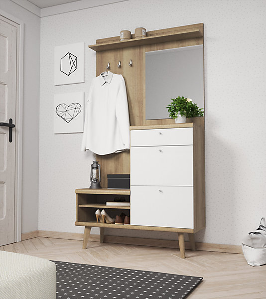 Minio go for it, Ensemble vestiaire OSLO, avec miroir, 110 cm, Chêne Riviera / blanc