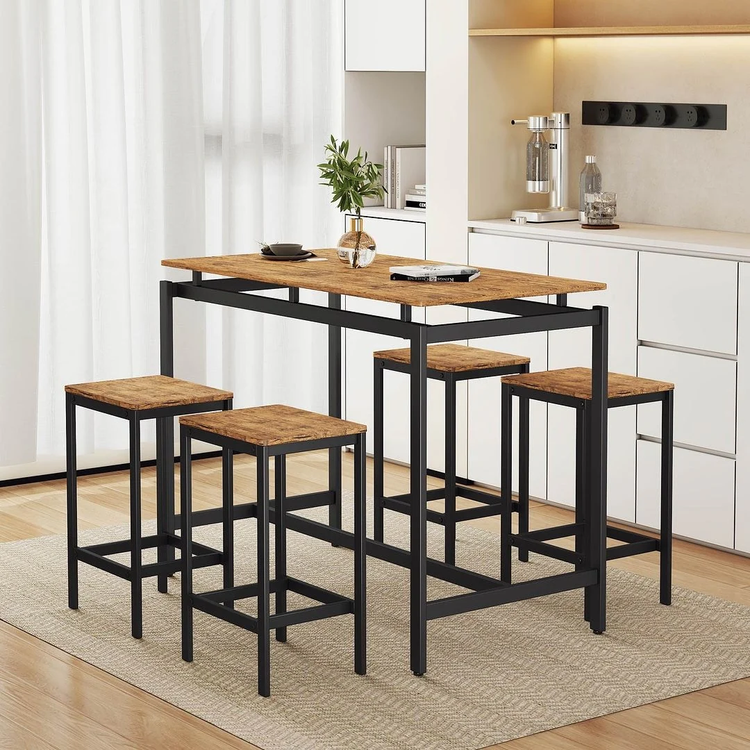 Modern 5-Piece Compact Bar Table Set with Table and Stools