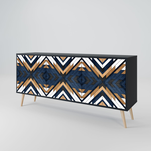 ARTFUL GEOMETRY Komoda 3 drzwi Czarna-Bukowa skośna