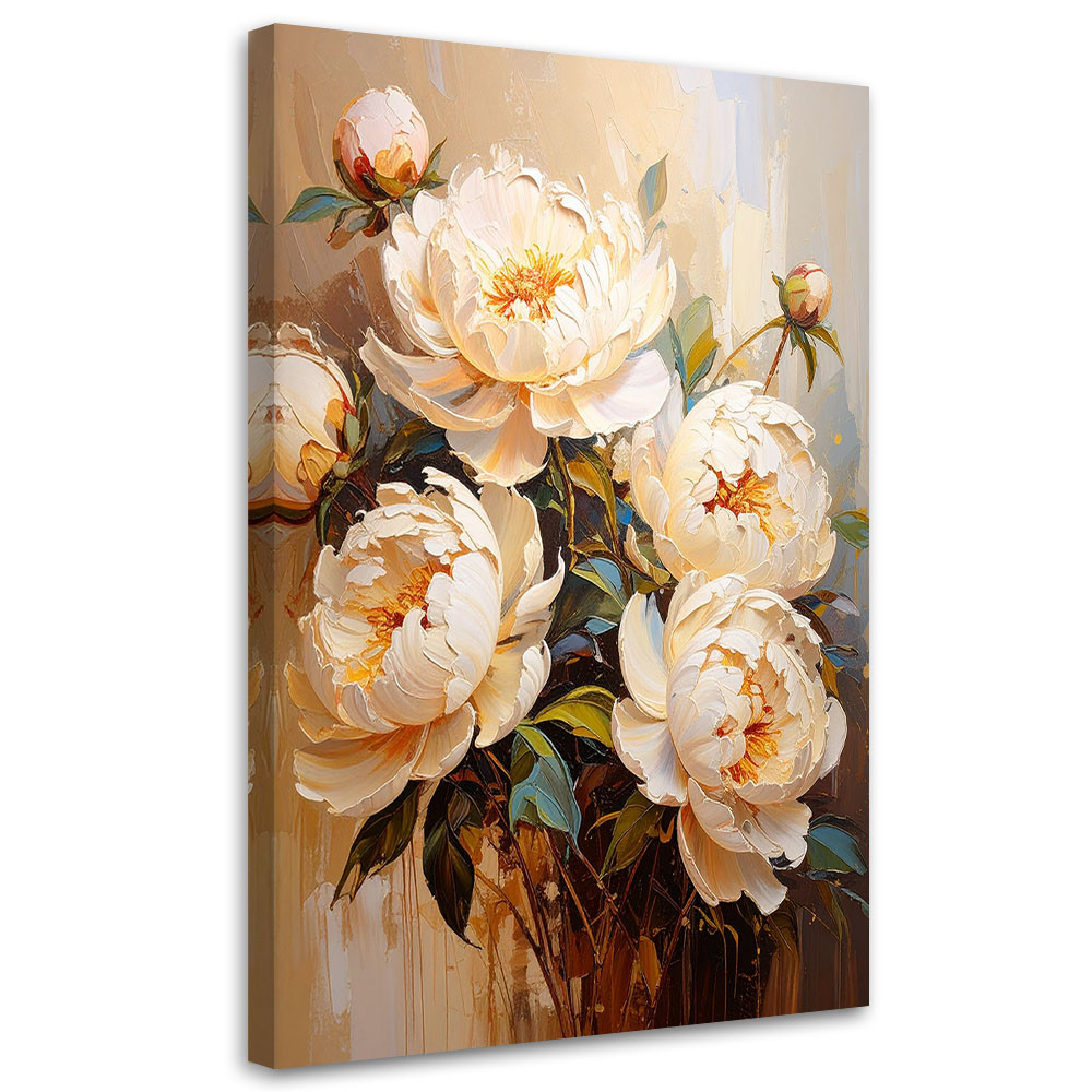 Feeby Obraz do salonu sypialni, Piwonie Kremowe Kwiaty Bukiet 40x60