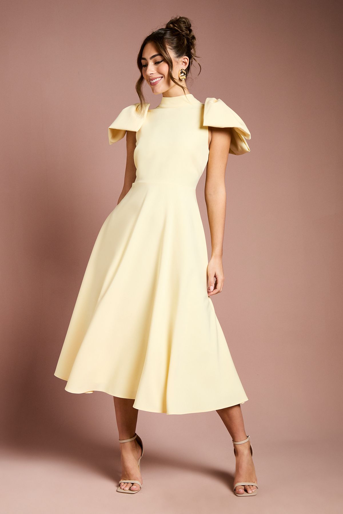 Coast Bow Shoulder Crepe Midi Dress