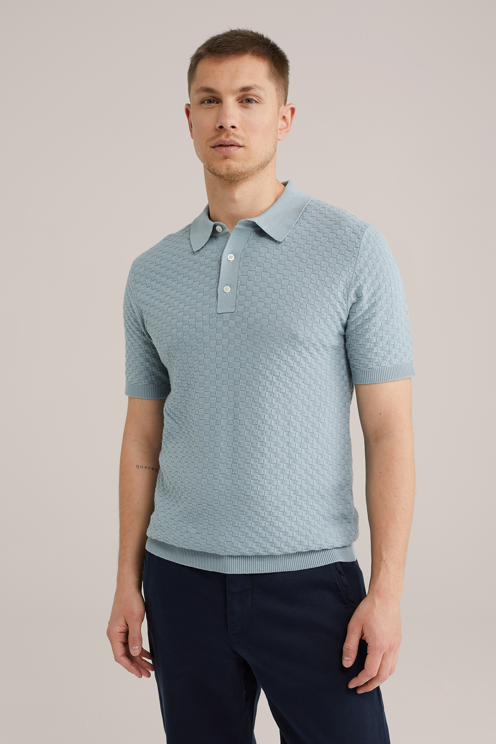 Heren Regular fit fijngebreide polo met structuur