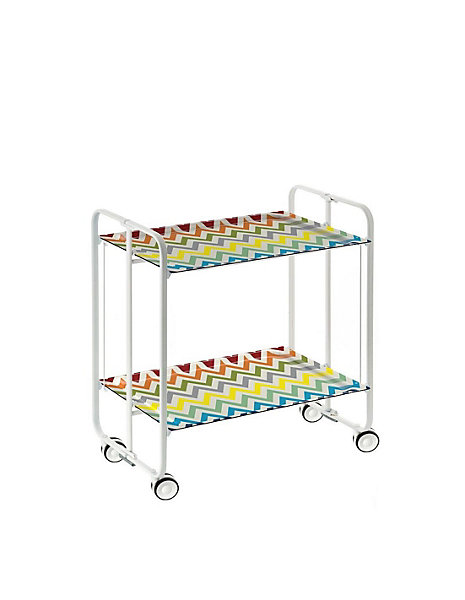Desserte pliante BAUHAUS avec roulettes, Structure blanche, 2 niveaux, 4 positions