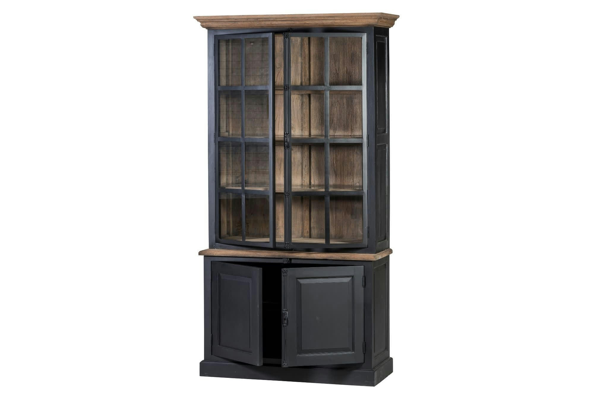 DALILA - Buffet vaisselier en bois noir 2 portes vitrées