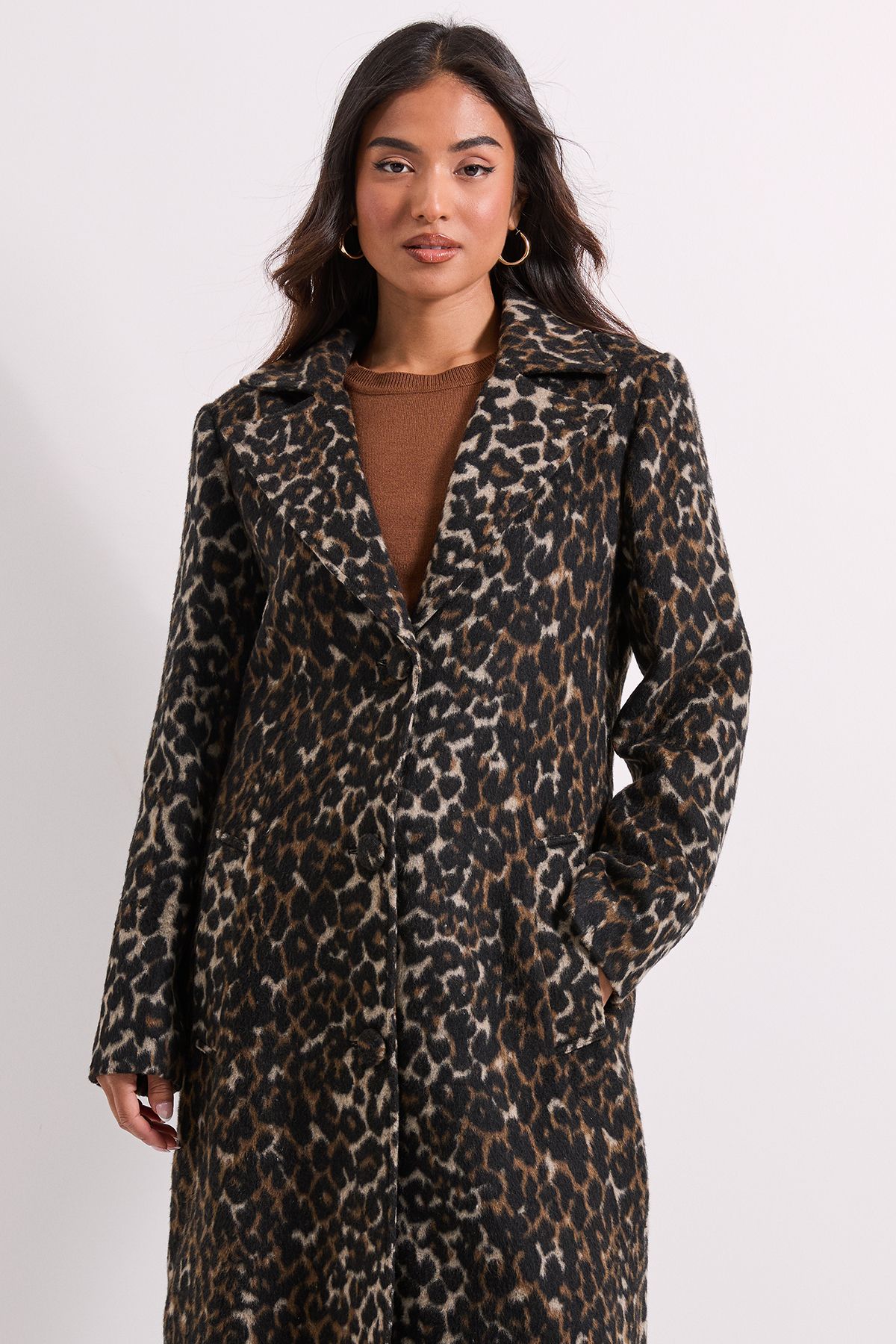 Dorothy Perkins Petite Animal Wool Midi Coat
