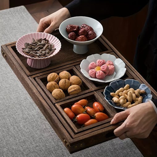 NNETM Rustic Wooden Tray Set with Handles (7pcs)