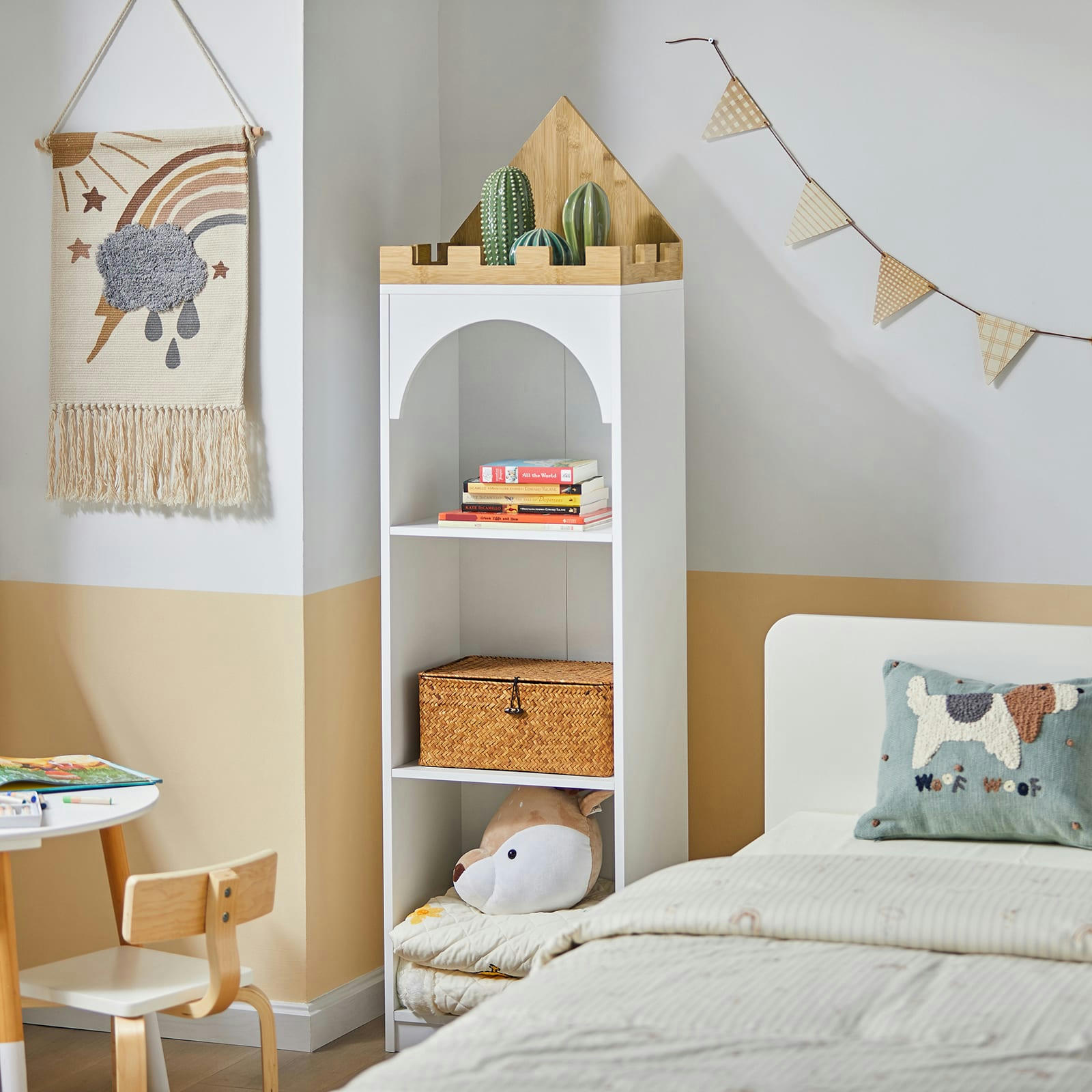 - Bbibliothèque enfant avec 3 étagères effect bois blanc