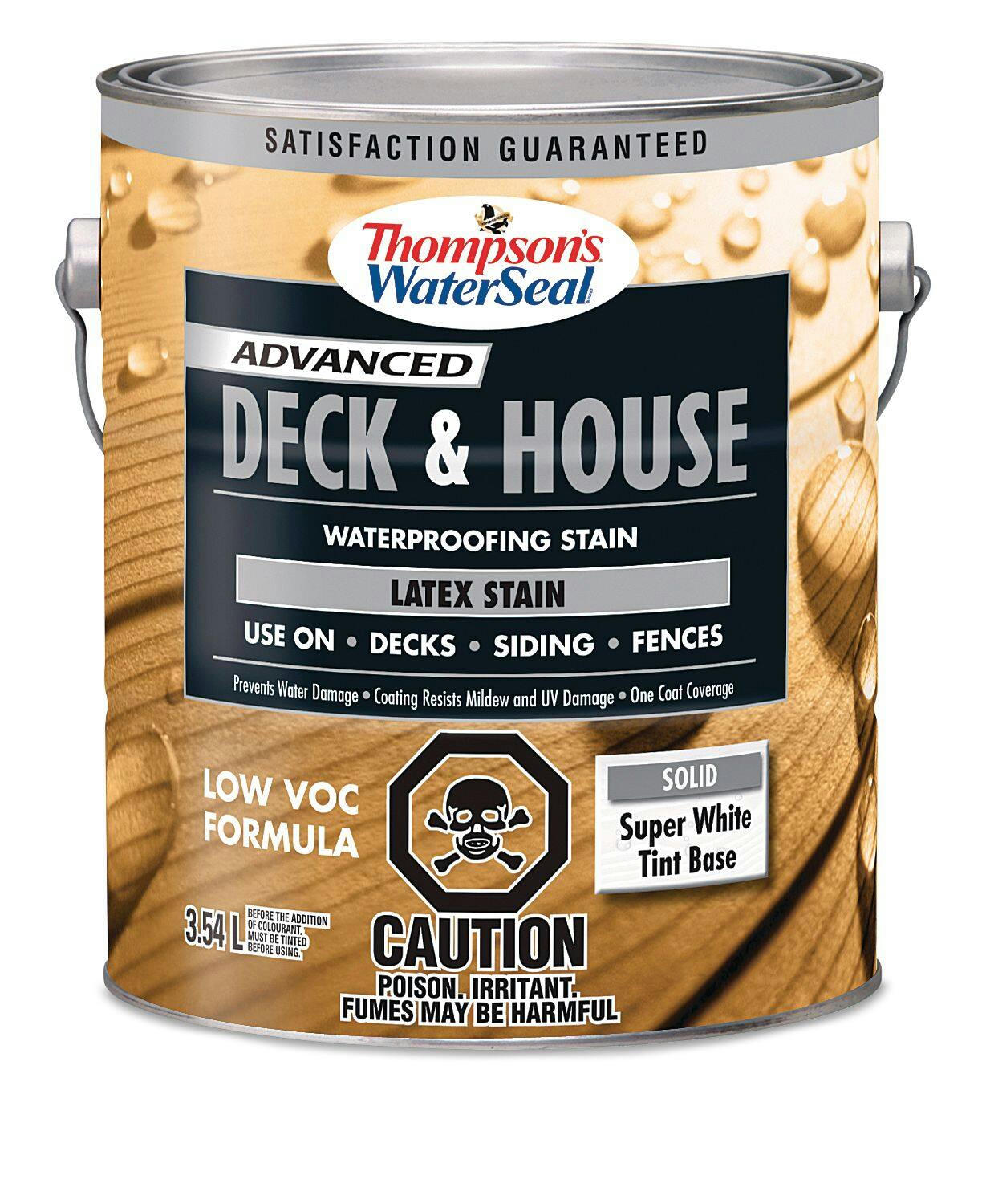 Thompson's® WaterSeal® Deck & House Waterproofing Stain, Solid Super White Tint Base, Latex Stain, 3.54-L/1-Gallon