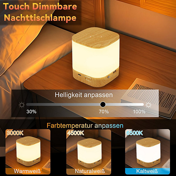 Lampe de table led nettlife batterie 1800mah tactile dimmable 3000-6500k rechargeable usb avec 3 températures de couleur