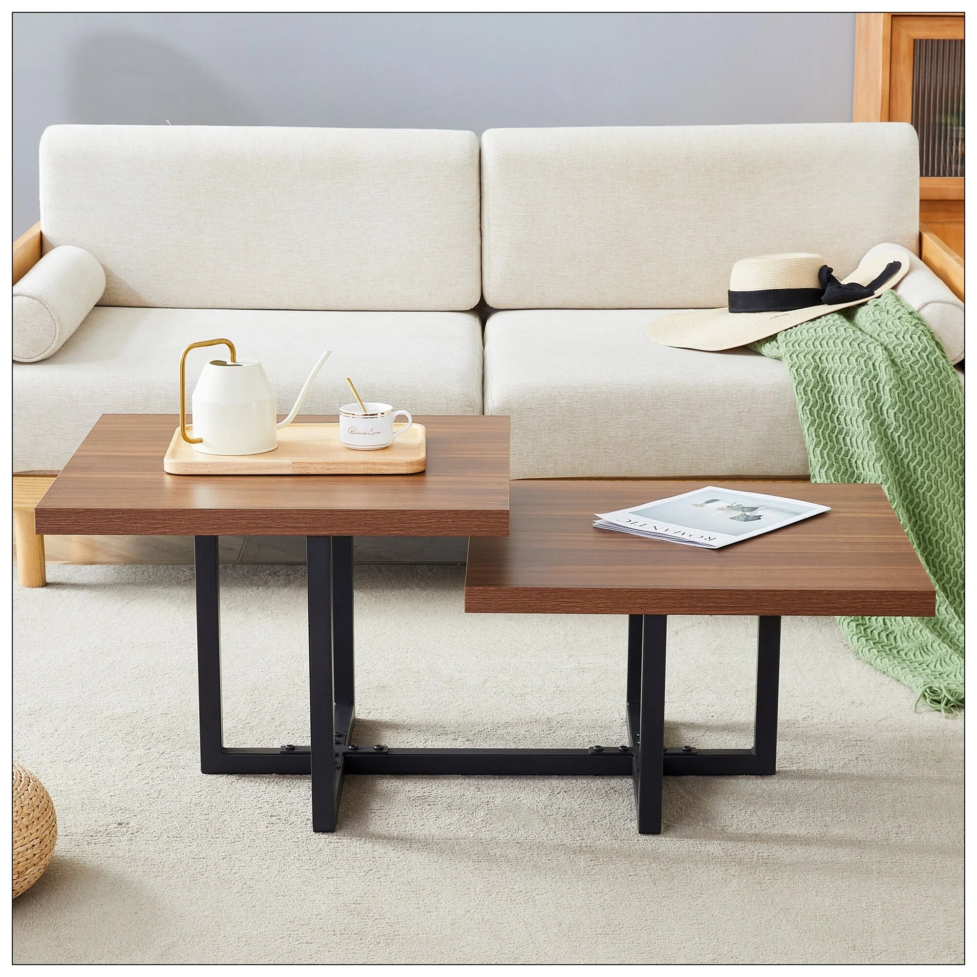 Modern and Scandinavian Styles-Dark Walnut Double-Deck Coffee Table
