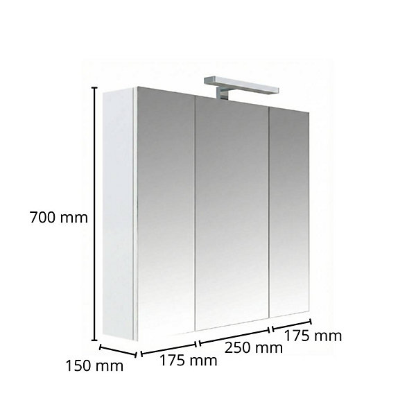 Armoire de toilette éclairante 3 portes 60 cm blanche Juno 2