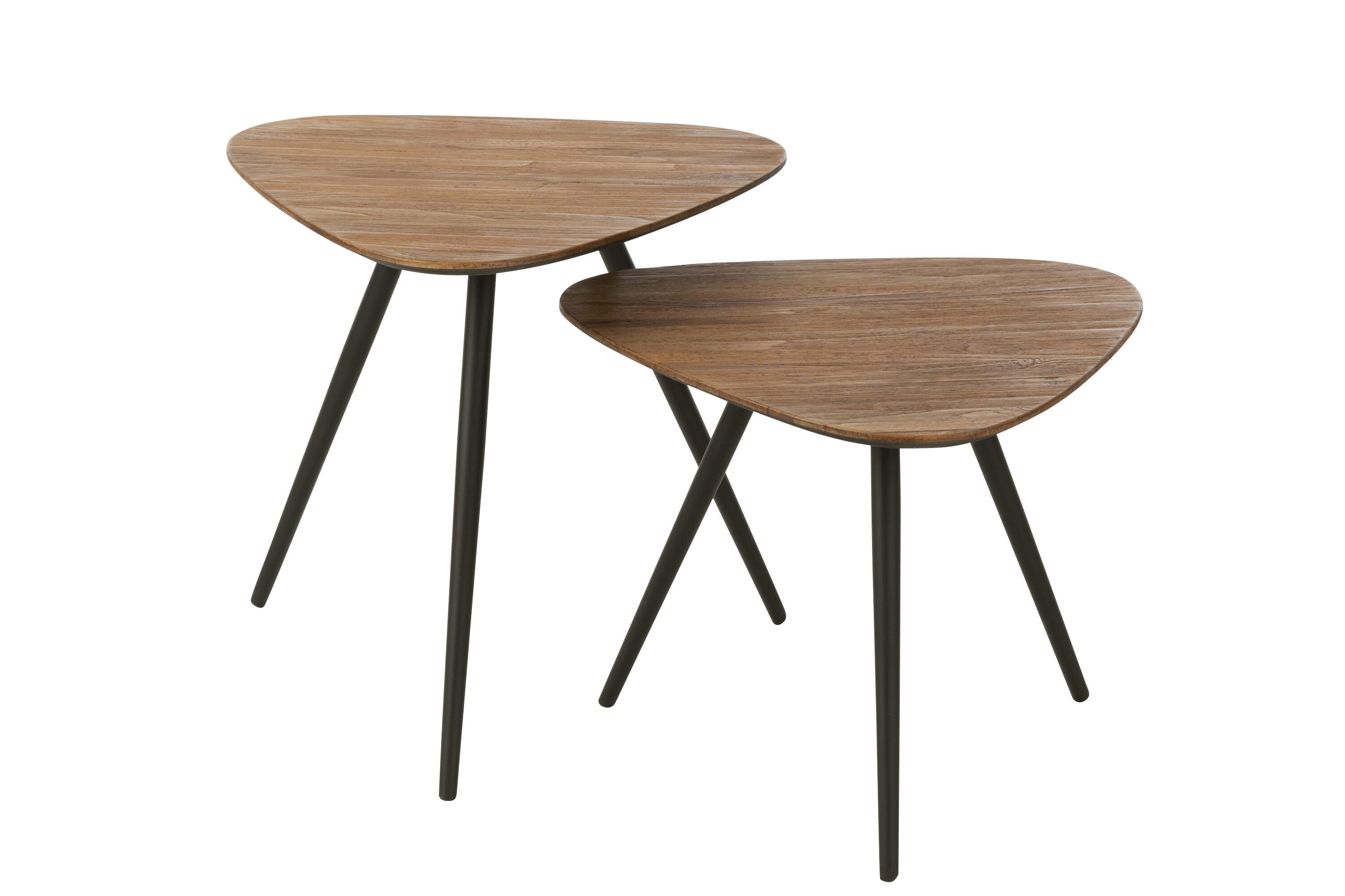 J-Line tafel Driehoek - hout/glas - naturel - set van 2