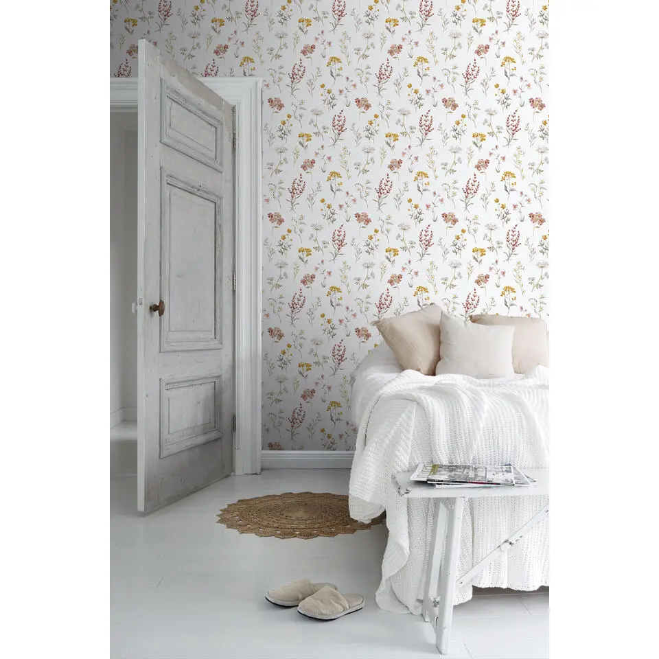 Sanders & Sanders behang bloemen wit, terracotta en geel - 53 cm x 10 m