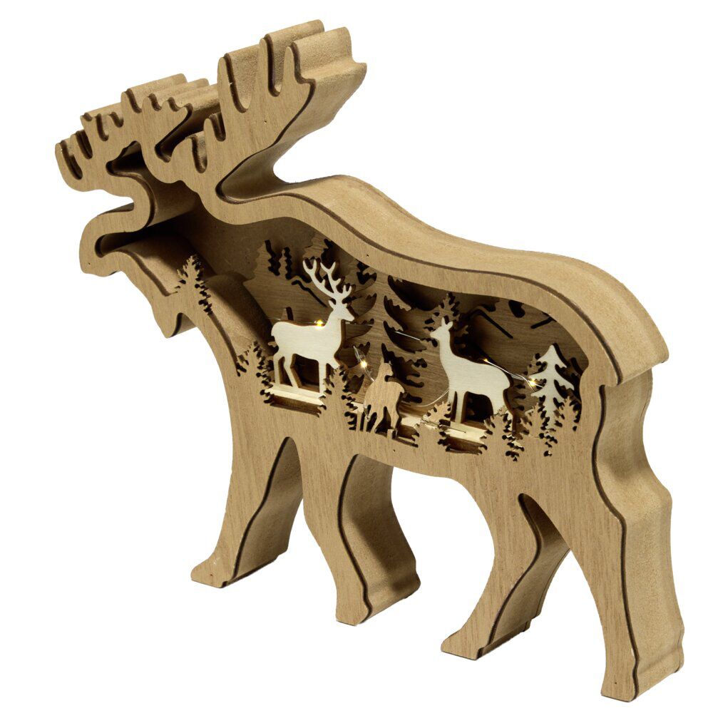 Décoration de No&euml;l LED renne bois marron 23x3xH19cm