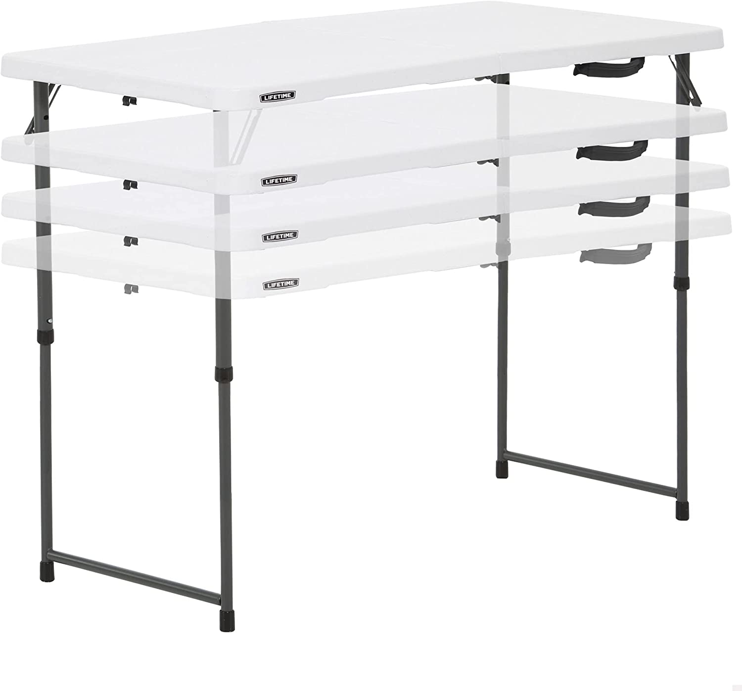 Height Adjustable Craft Camping and Utility Folding Table, 4 Foot, 4'/48 x 24, White Granite