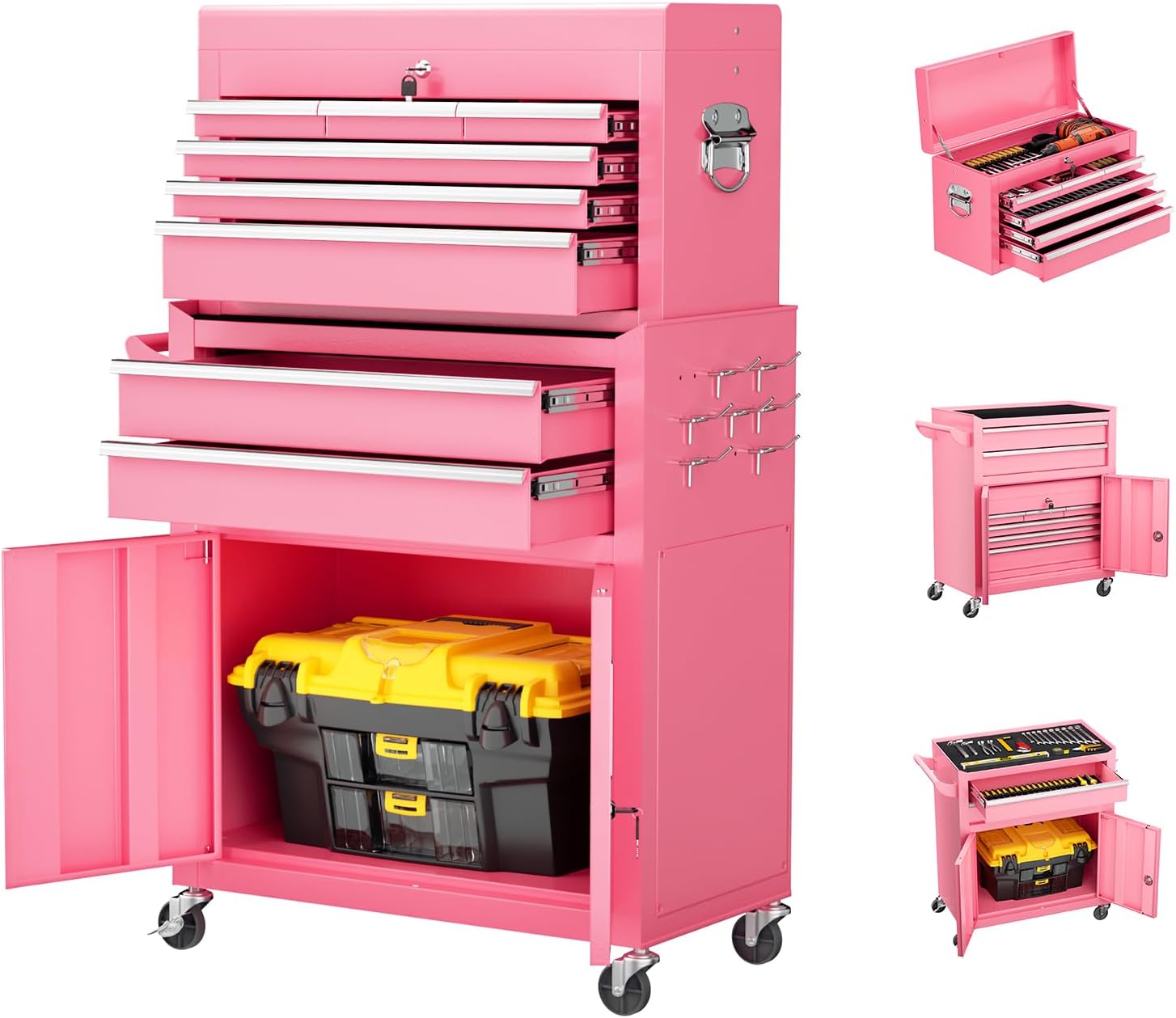 8-Drawer Heavy-Duty Tool Chest with Lock, Mobile Tool Cabinet Cart on Wheels, High-Capacity Mechanic Tool Storage Organizer for Garage Workshop