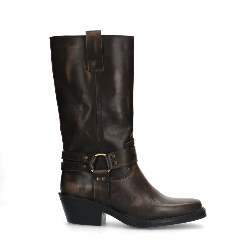 Manfield Bruine leren biker boots