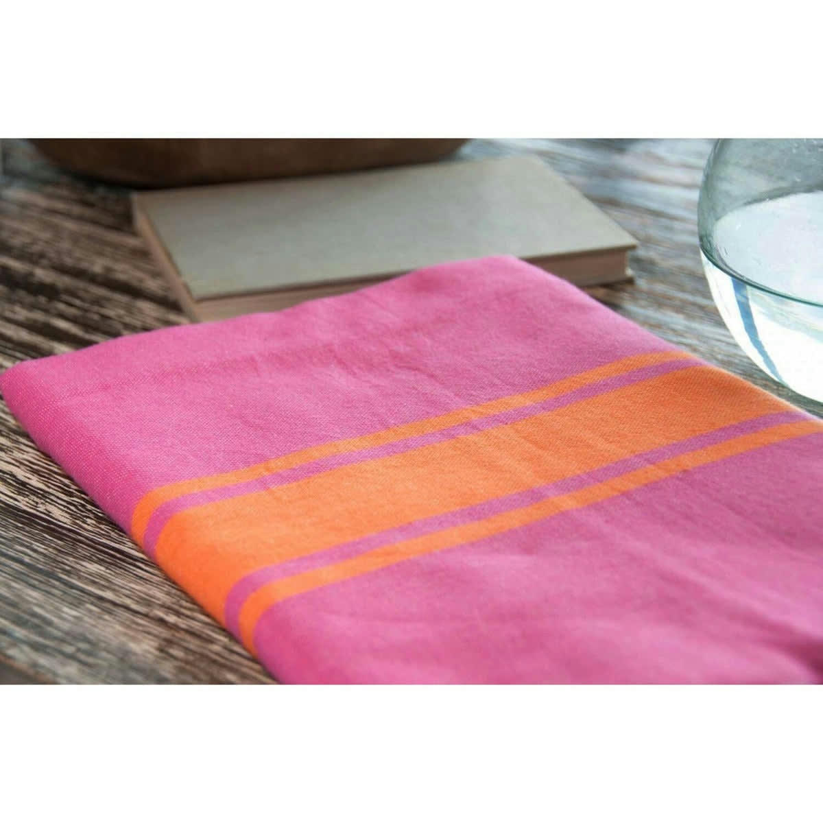 ST TROPEZ - Fouta bicolore coton  100x200 rose fuchsia / orange