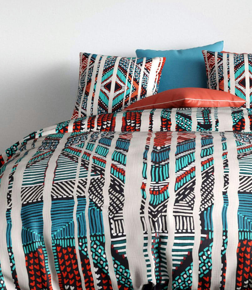 INDIA - Parure housse de couette coton bleu 240x260 cm