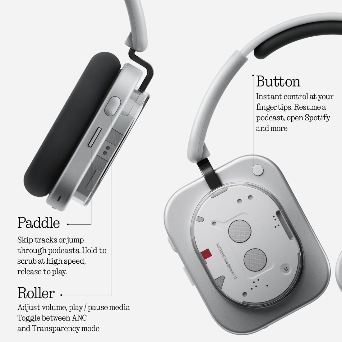 Nothing Headphone (1) Hybrid Active Noise Cancelling Headphones  Wireless Over-Ear Headphones with 6 Mics  80Hrs Playtime  Hi-Res Audio  KEF-Tuned  Spatial Sound  Comfort Fit & Fast Charging White