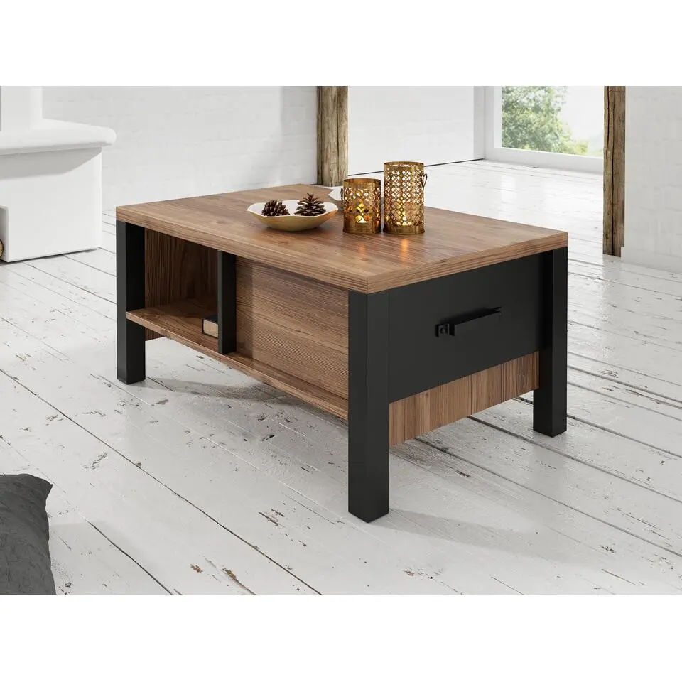 Meubella - Salontafel Olivia - Zwart - Eiken - 90 cm