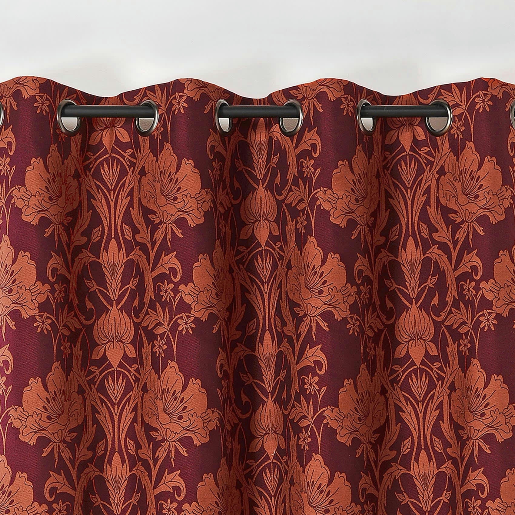 - Rideau d'ameublement motifs floraux polyester bordeaux 140x245 cm