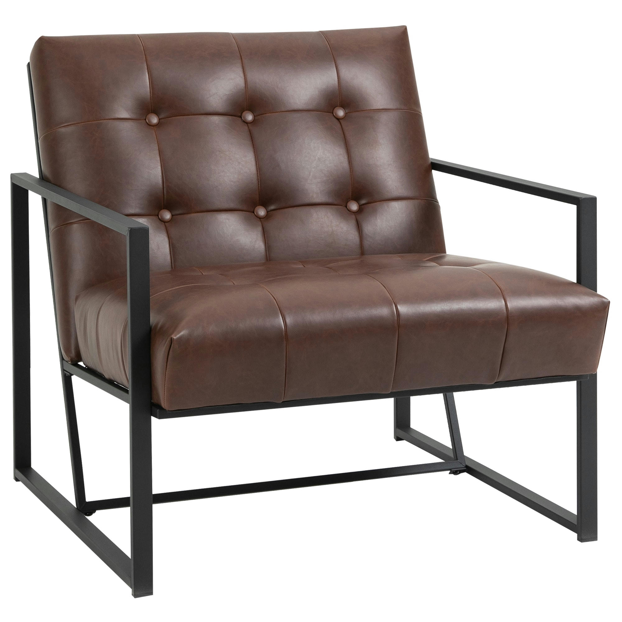 - Fauteuil lounge métal noir revêtement synthétique marron
