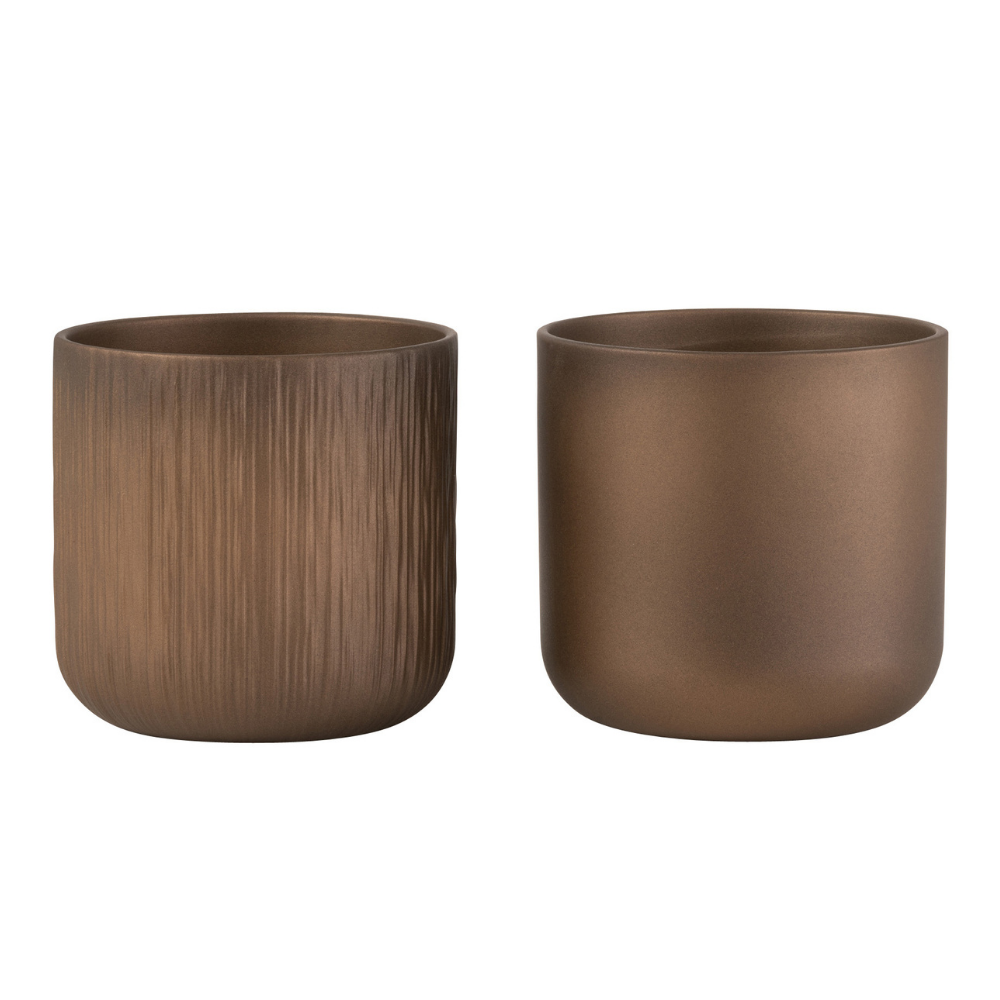 J-Line bloempot Gen - keramiek - goud/koper - medium - 2 stuks - Ø 15 cm