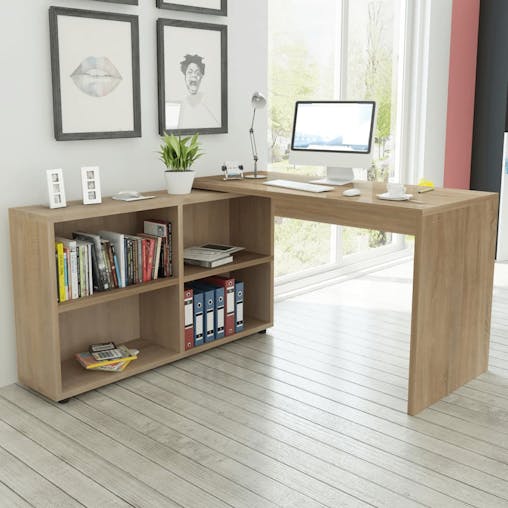 NNEVL Corner Desk 4 Shelves Oak
