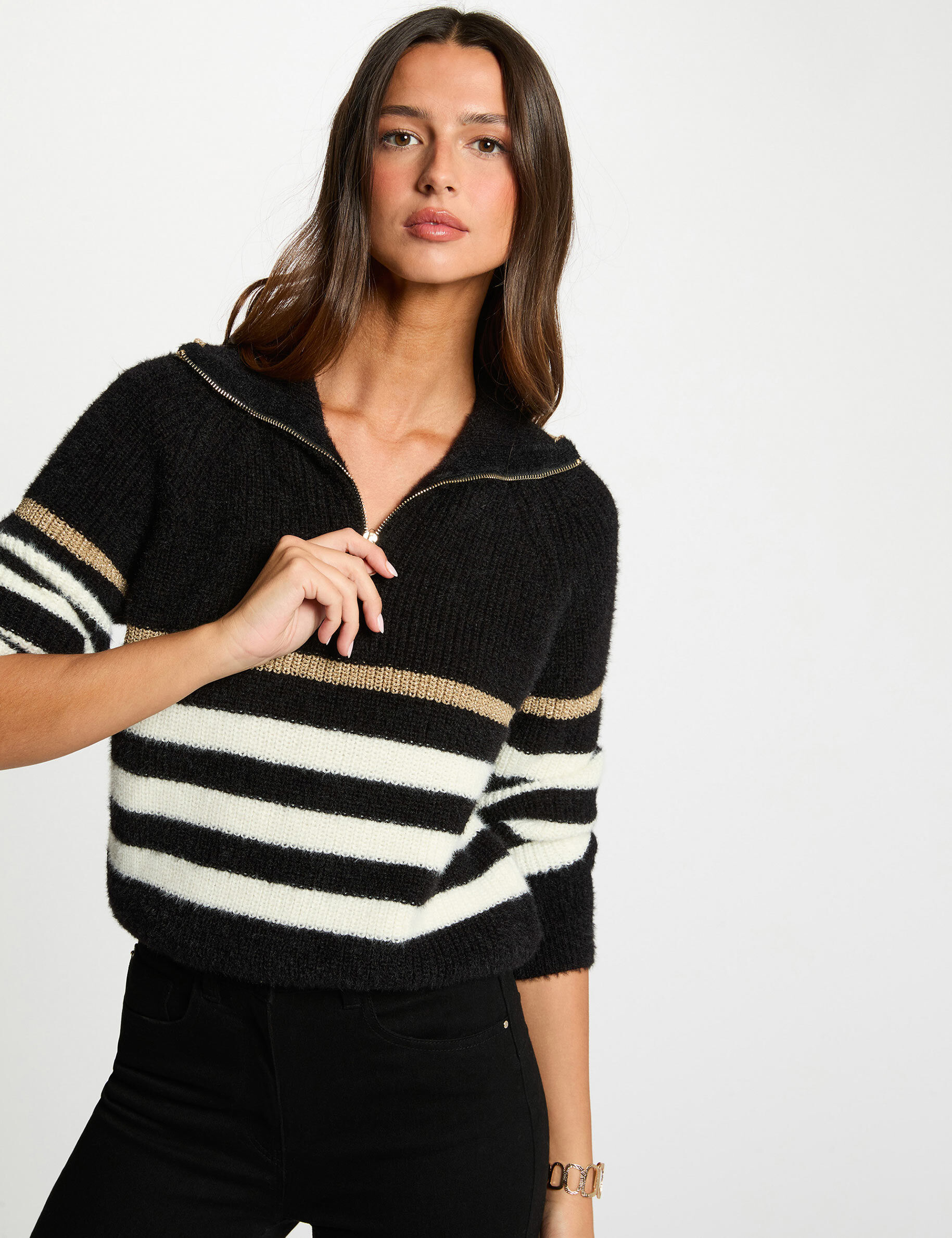 Sweater With Half-Zip Neckline Black Women