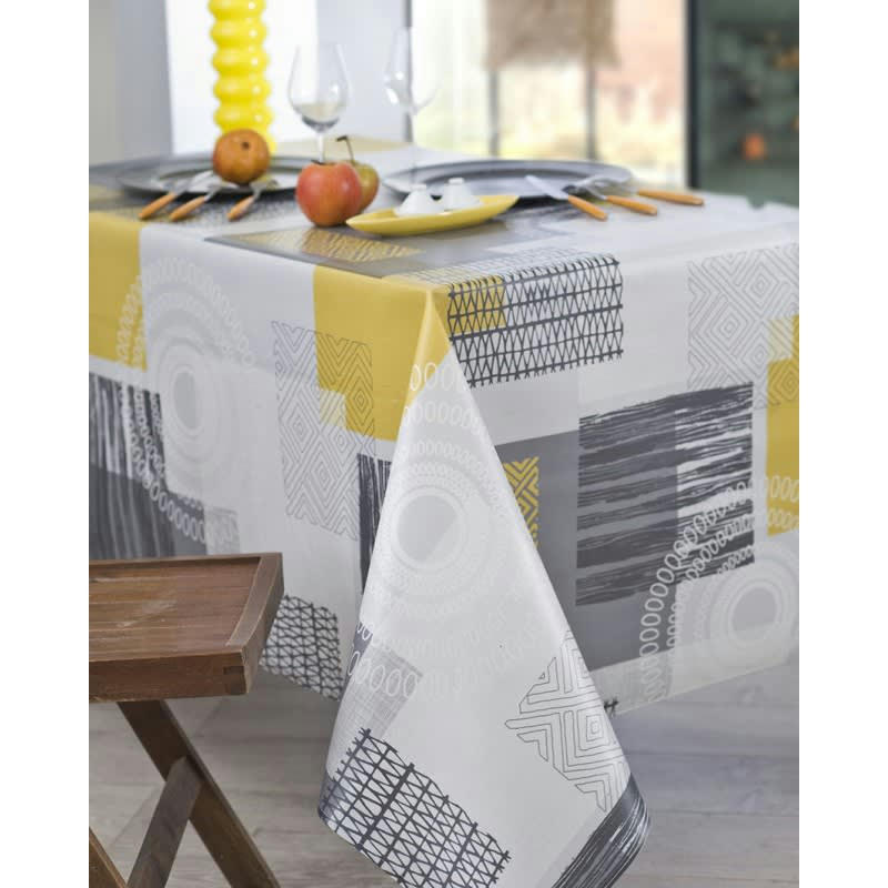 MAGIC ETHNIC - Nappe en coton enduit acrylique granit 160x350 cm