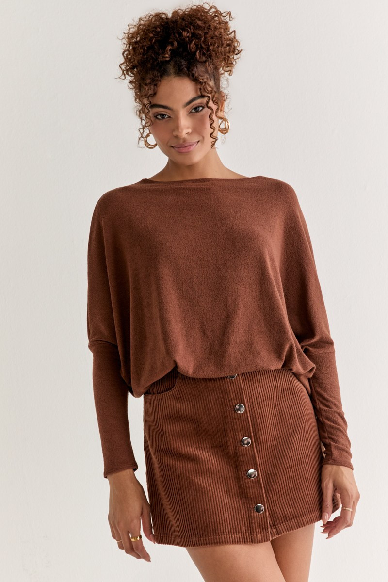 Josie Long Sleeve Dolman Top Brown