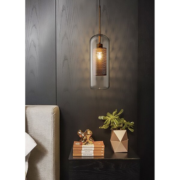 Ezra Large Glass Pendant Light with Antique Brass Insert