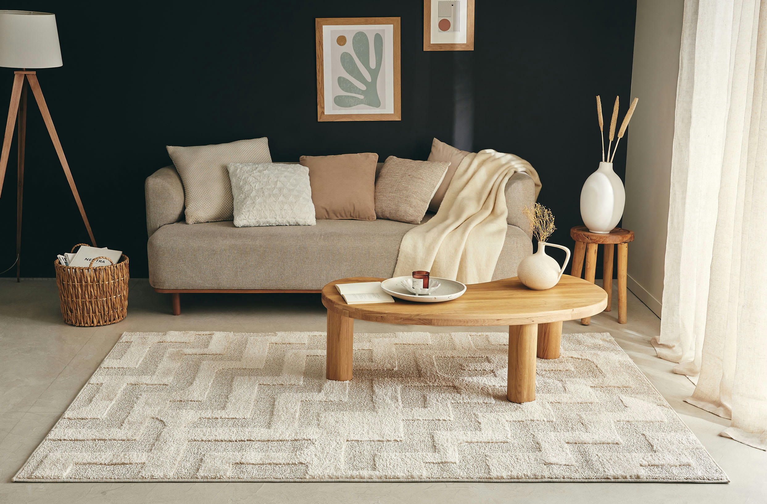 HARMONIE - Tapis de salon motif géométrique crème 80x150