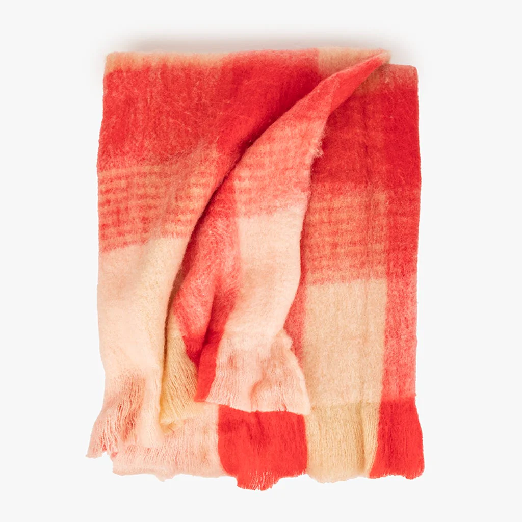 Manta de Acrílico com Franjas Vermelho e Bege WOODLAND