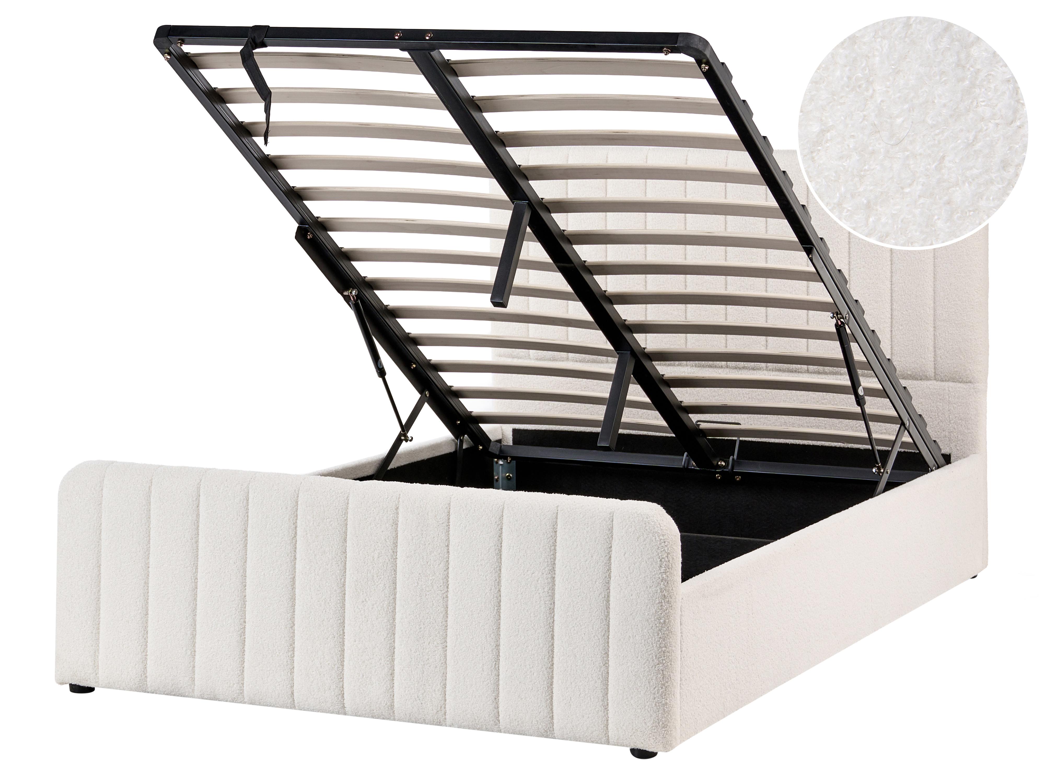 Ottoman Bed Boucle LUNAN 120 x 200 cm (EU Small Double) White