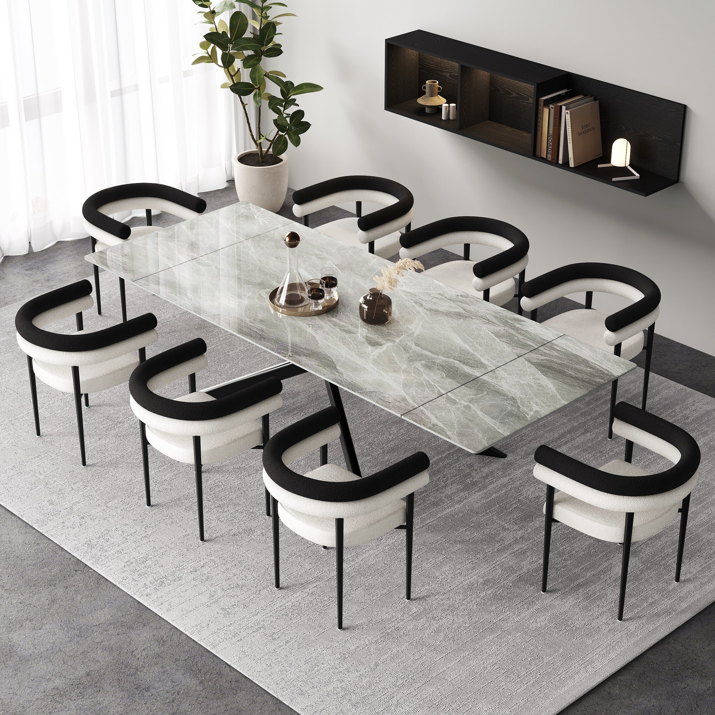 110.24 Extendable Sintered Stone Dining Table With 8 Chairs Dining Table Set