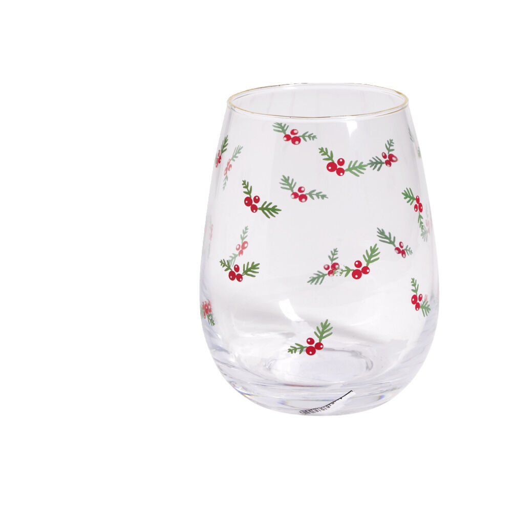Verre transparent bord doré et motifs houx 46cl