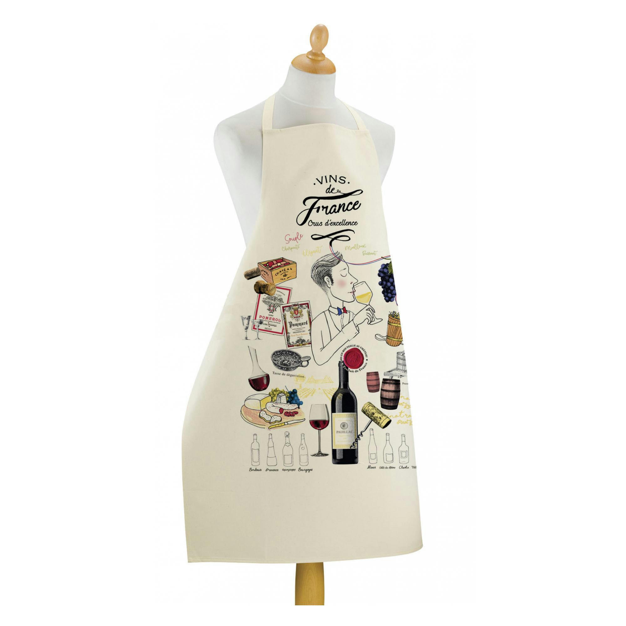 VINTAGE - Grand tablier de cuisine crus d'excellence en coton ecru 72 x 96