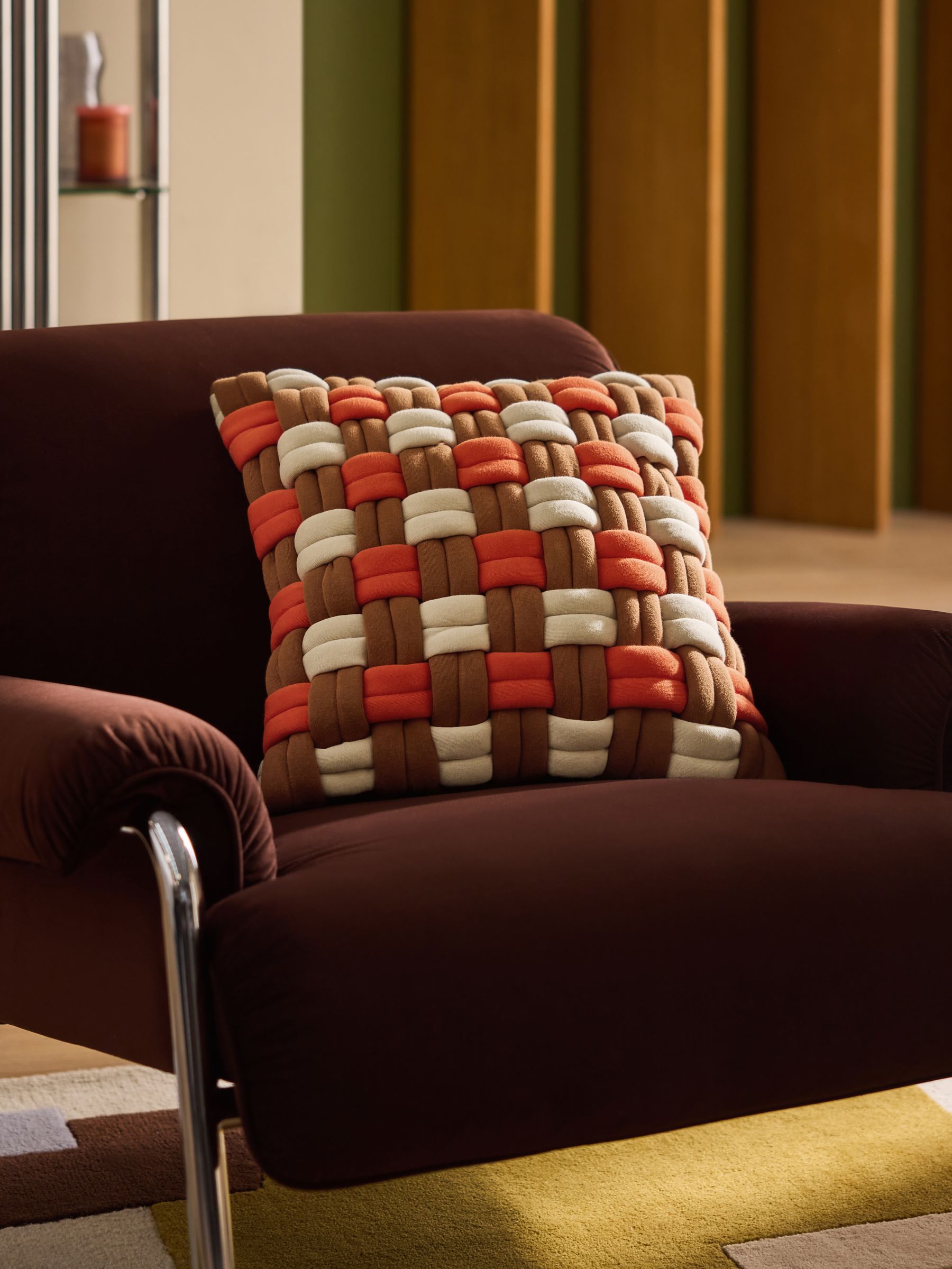 Morven Lattice Jersey Cushion in Rust
