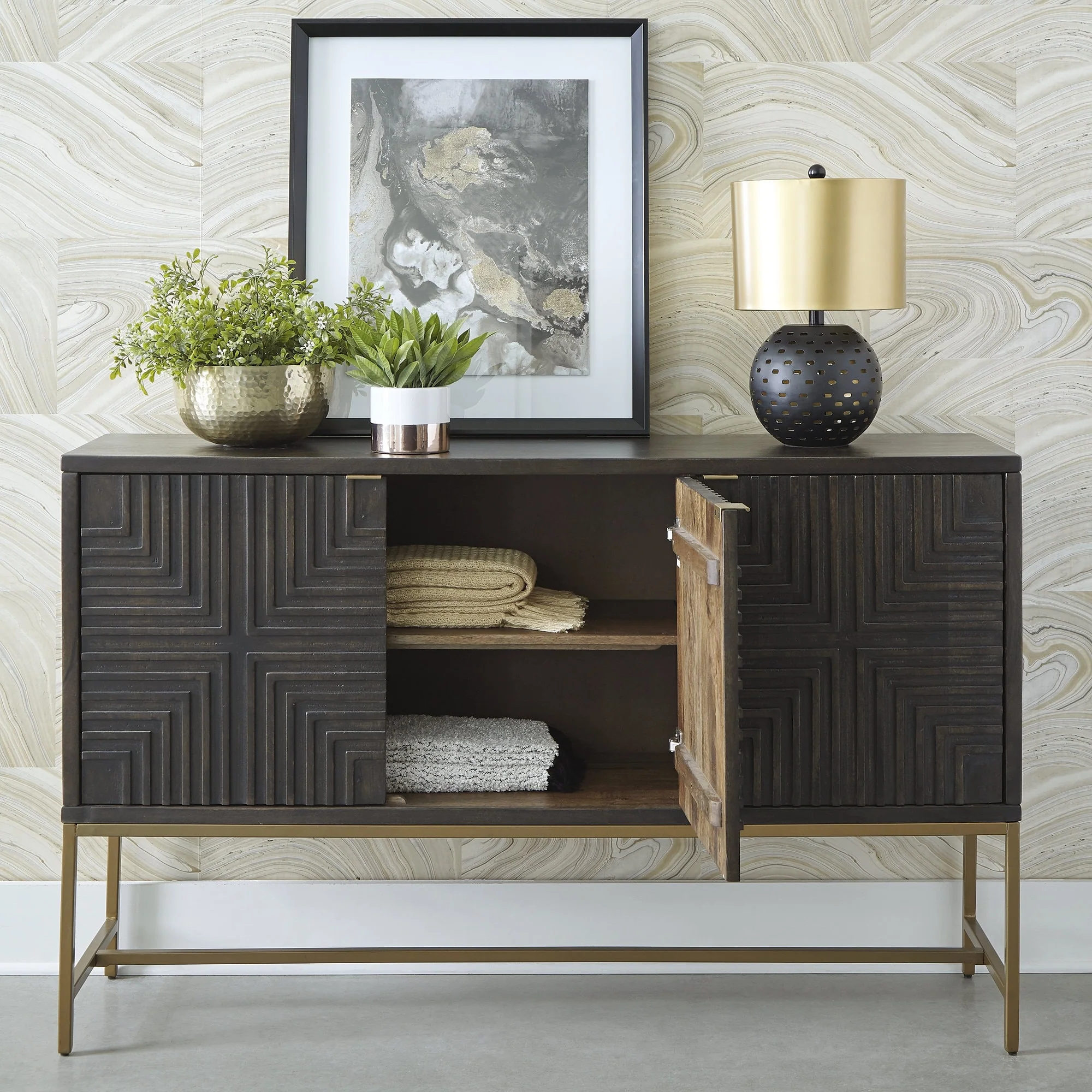 Elinmore Brown/Gold Accent Cabinet - 58W x 16D x 37H