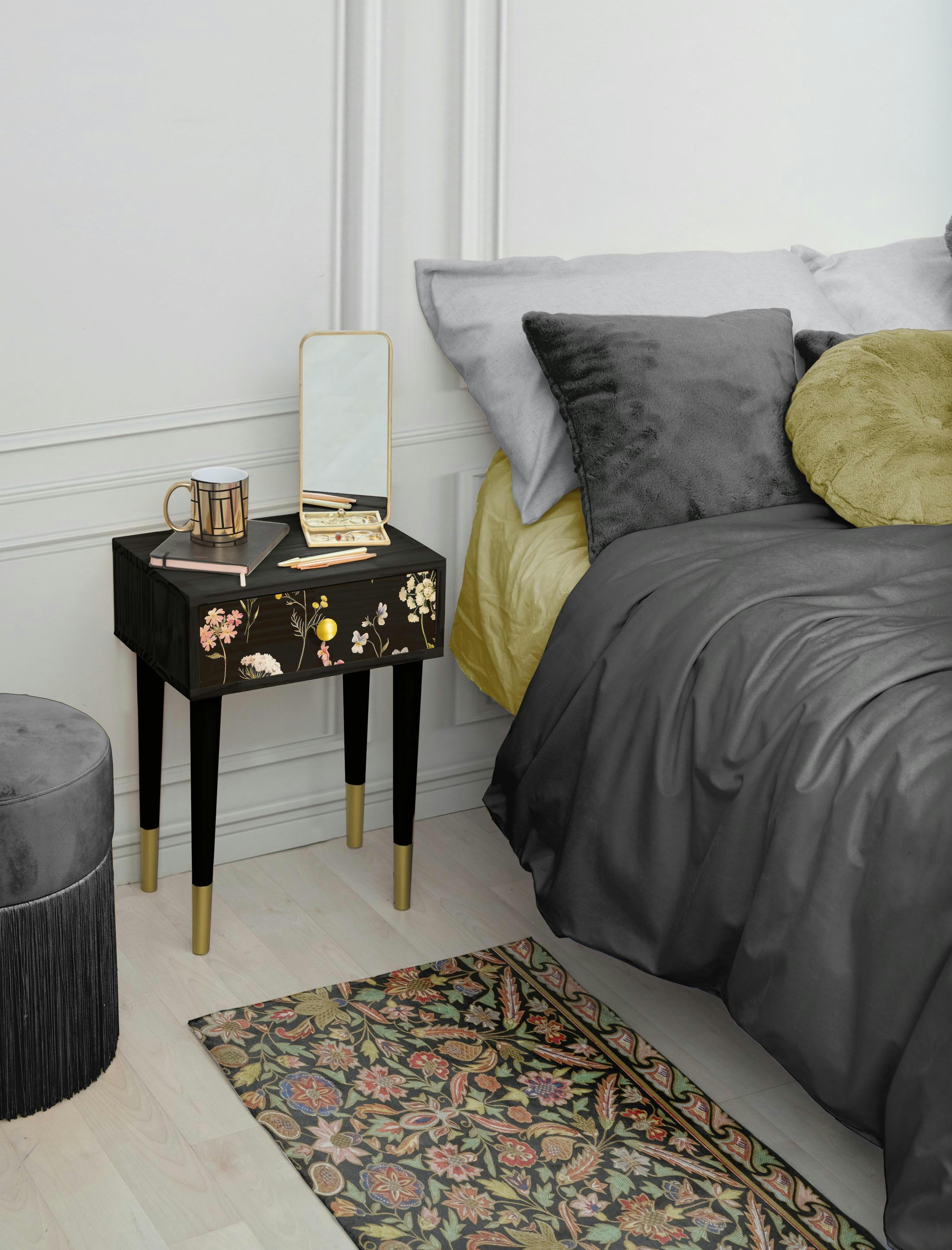 GOLDENDETAIL - Table de chevet en MDF avec imprimé floral Lily.