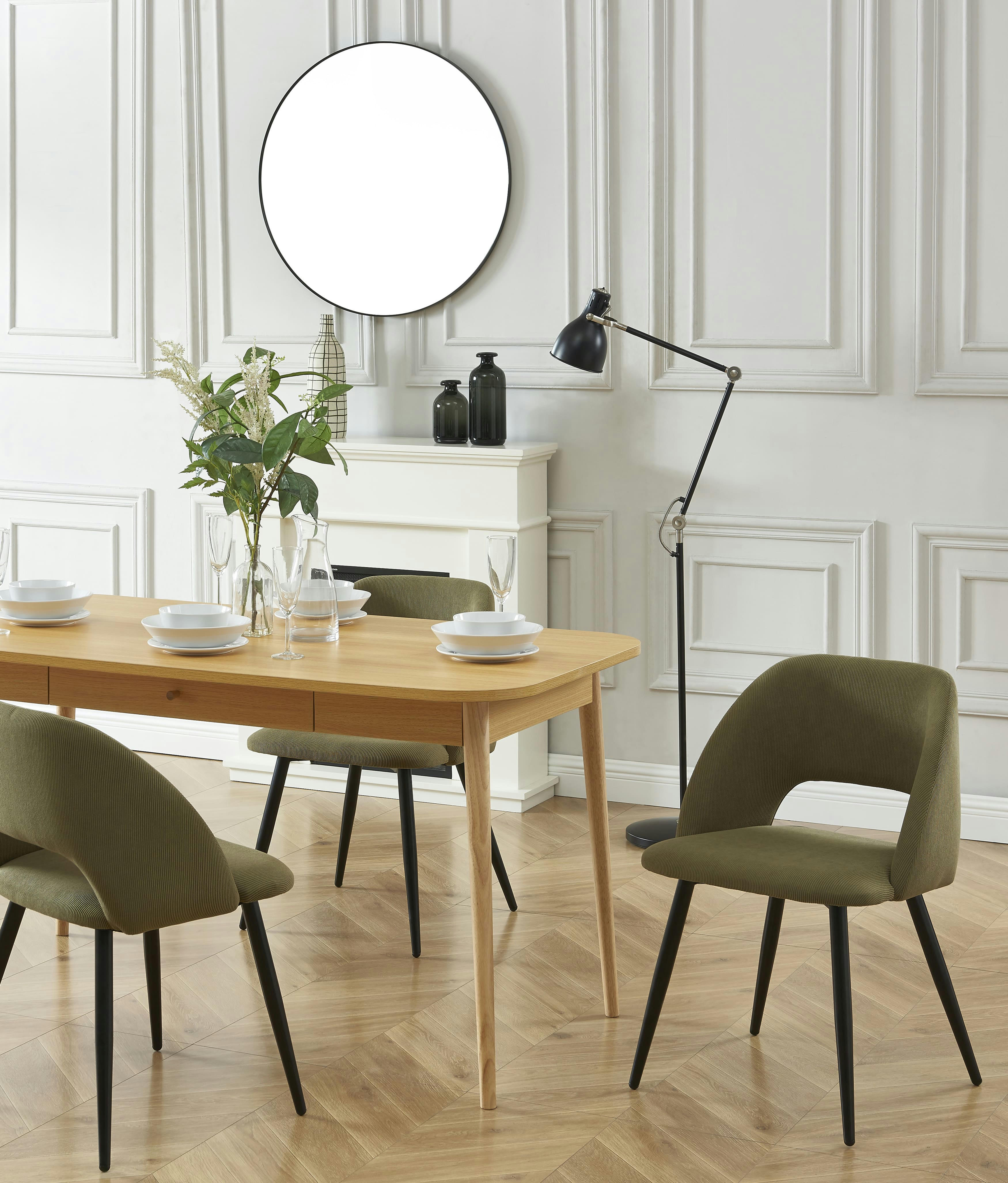 VINTAGE - Lot de 2 chaises  velours côtelé kaki pieds métal noir