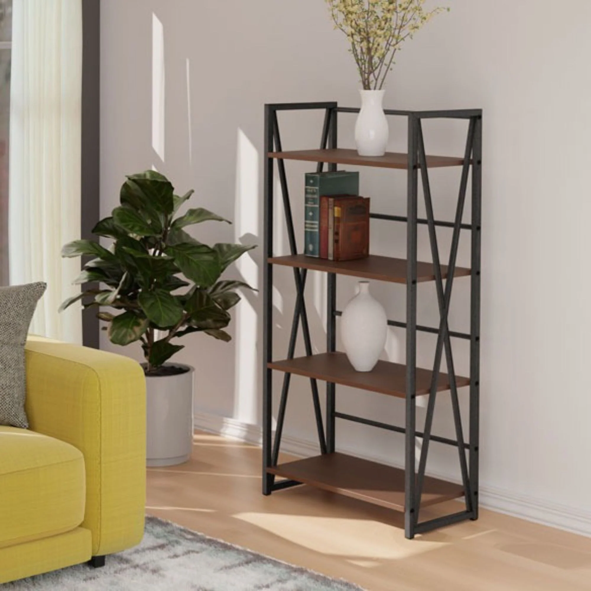 4 Tier Storage Shelf - 48.5 - Graphite and Walnut